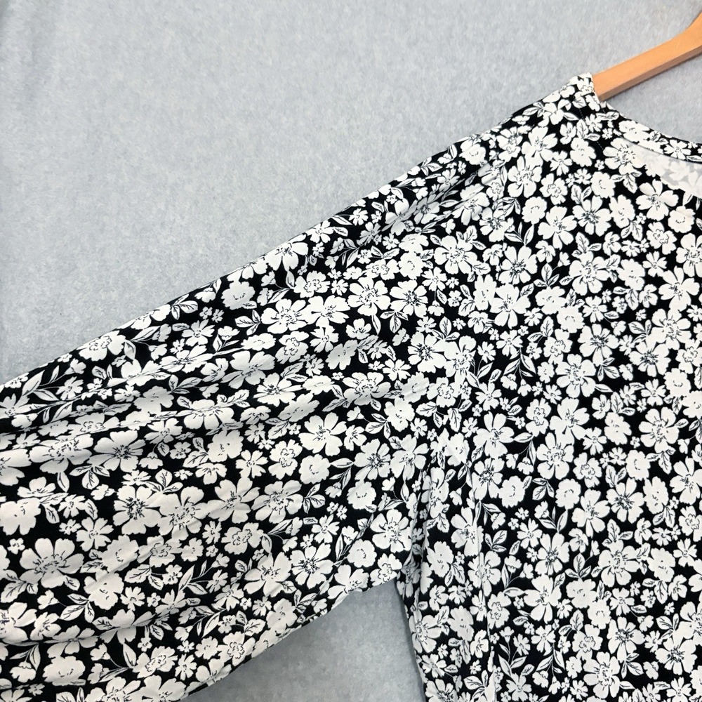 J. Jill Shift Dress Size 4X Black White Floral Knit Balloon Sleeve Scoop Travel - Picture 5 of 8